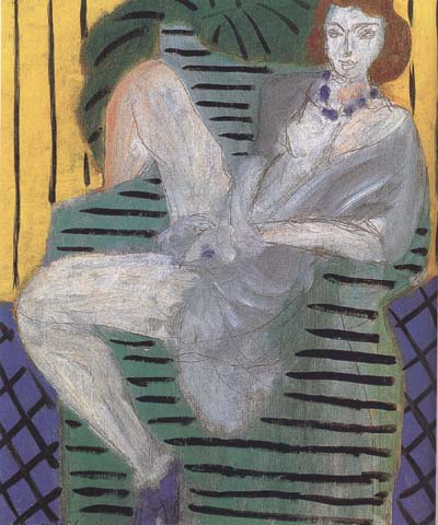 Woman in an Armchair Blue and Yellow Background (mk35)